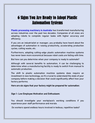 6 Signs You Are Ready to Adopt Plastic Automation Systems