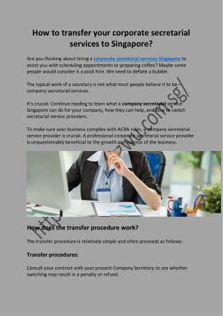 How to transfer your corporate secretarial services to Singapore?