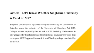Article - Let's Know Whether Singhania University is Valid or Not