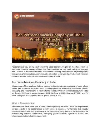 Top Petrochemicals Company in India - Petromart