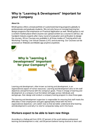 Why is “Learning & Development” Important for your Company