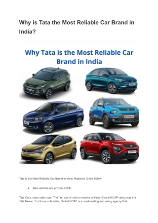 Why is Tata the Most Reliable Car Brand in India