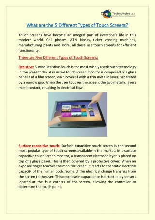 What are the 5 Different Types Of Touch Screens?