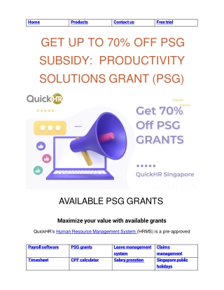 PRODUCTIVITY SOLUTIONS GRANT (PSG)