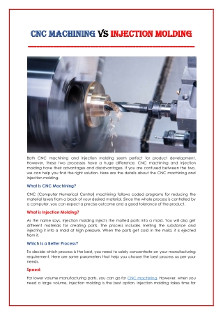 CNC Machining Vs Injection Molding