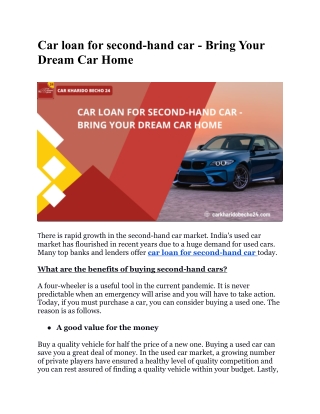 Car loan for second hand car