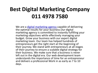 Best Digital Marketing Company 011 4978 7580