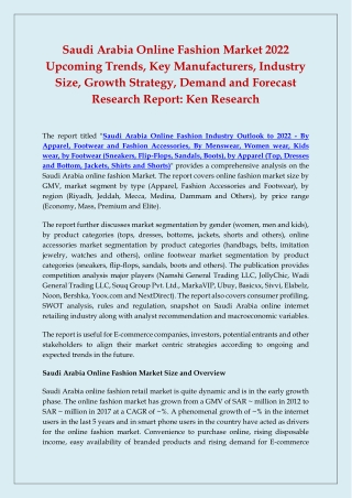 Saudi Arabia Online Fashion Market 2022 Upcoming Trends, Key Manufacturers