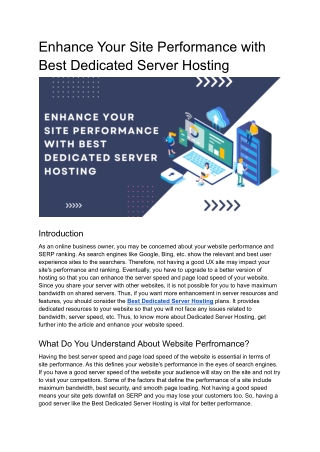Enhance Your Site Performance with Best Dedicated Server Hosting