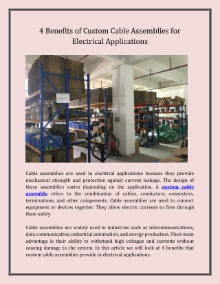 4 BENEFITS OF CUSTOM CABLE ASSEMBLIES FOR ELECTRICAL APPLICATIONS