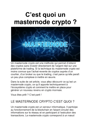 Un masternode crypto : Méthode qui permet d’obtenir des cryptos