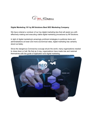 Digital Marketing 101 by IM Solutions Best SEO Marketing Company