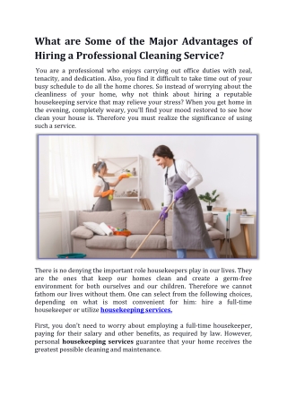 What are Some of the Major Advantages of Hiring a Professional Cleaning Service