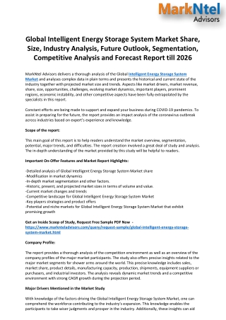 Intelligent Energy Storage System Market - Latest Trends, and Business Scope