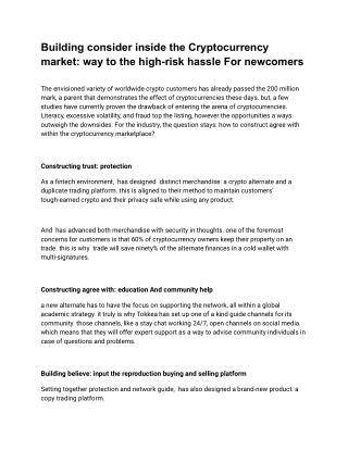 Building consider inside the Cryptocurrency market_ Way to the high-risk hassle For newcomers