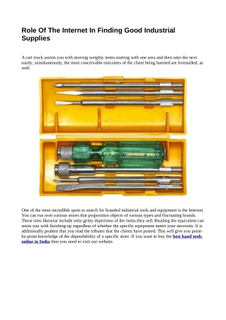 Role Of The Internet In Finding Good Industrial Supplies