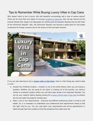 Tips to Remember While Buying Luxury Villas in Cap Cana