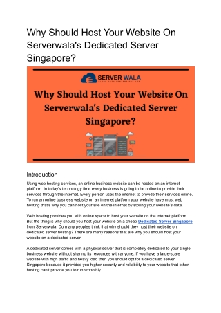 Why Should Host Your Website On Serverwala's Dedicated Server Singapore_