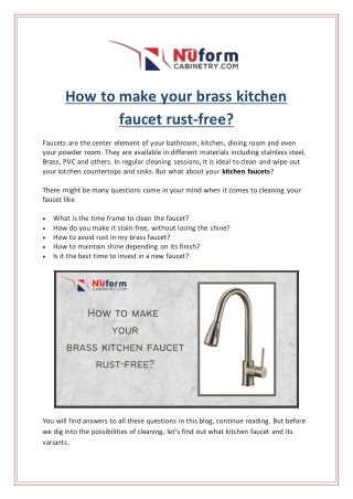 How to make your brass kitchen faucet rust-free?