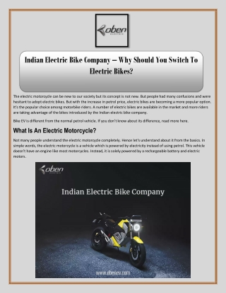 Indian Electric Bike Company – Why Should You Switch To Electric Bikes?