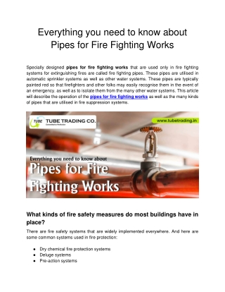 Everything you need to know about Pipes for Fire Fighting Works