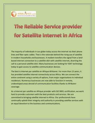 Internet par satellite en Afrique