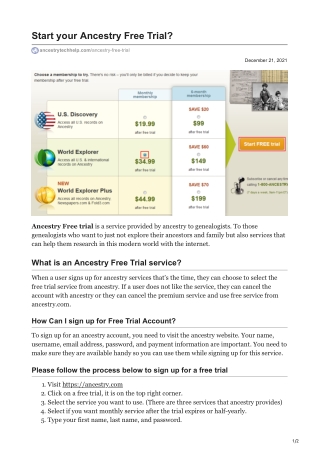 Ancestry Free Trail