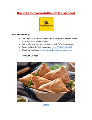 Bombay to Byron Indian Takeaway Restaurant Menu - 5% Off