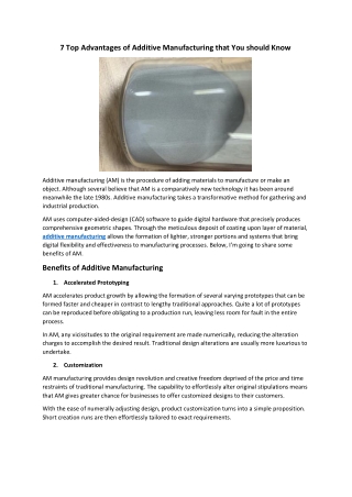 7 Top Advantages of Additive Manufacturing that You should Know