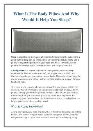 What Is The Body Pillow And Why Would It Help You Sleep