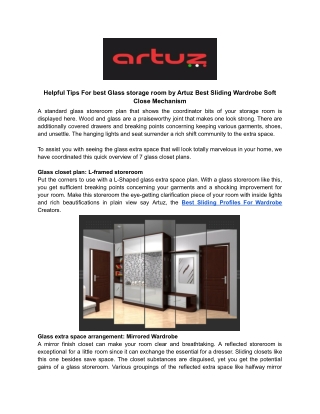Helpful Tips For best Glass storage room by Artuz Best Sliding Wardrobe Soft Close Mechanism