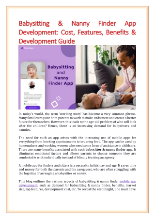 Babysitting & Nanny Finder App Development: Cost, Features, Benefits