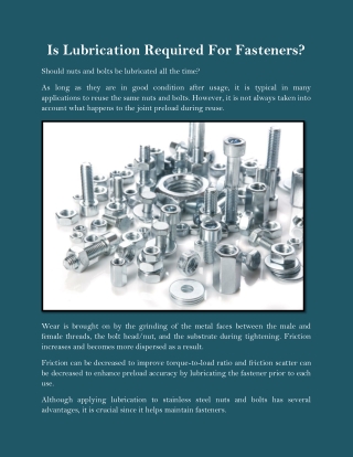 Is Lubrication Required For Fasteners