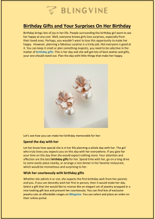 Birthday Gifts and Your Surprises On Her Birthday