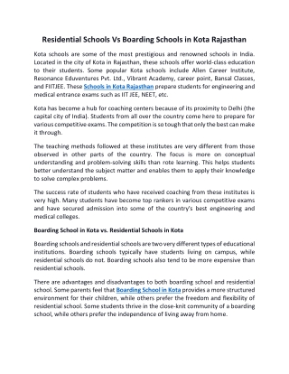 Residential Schools Vs Boarding Schools in Kota Rajasthan