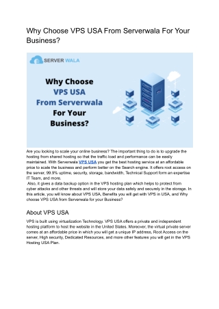 Why Choose VPS USA From Serverwala For Your Business?