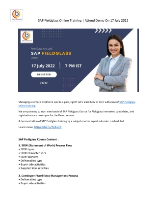 SAP Fieldglass Online Training | Attend Demo On 17 July 2022
