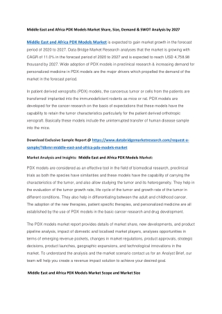Middle East and Africa PDX Models Market Share, Size, Demand & SWOT Analysis by 2027
