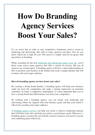 How Do Branding Agency Services Boost Your Sales?