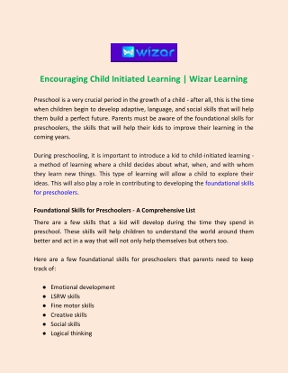 Encouraging Child Initiated Learning - Wizar Learning