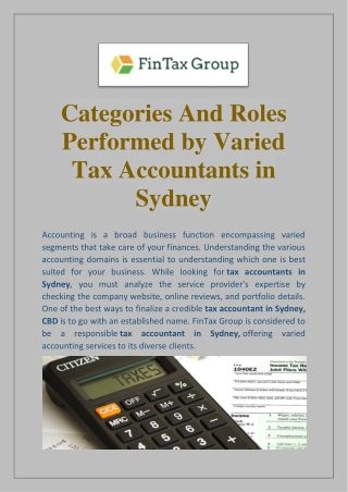 Categories And Roles Performed by Varied Tax Accountants in Sydney