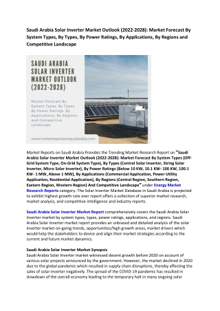 Saudi Arabia Solar Inverter Market Research Report 2022-2028