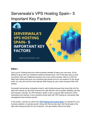 Serverwala’s VPS Hosting Spain– 5 Important Key Factors