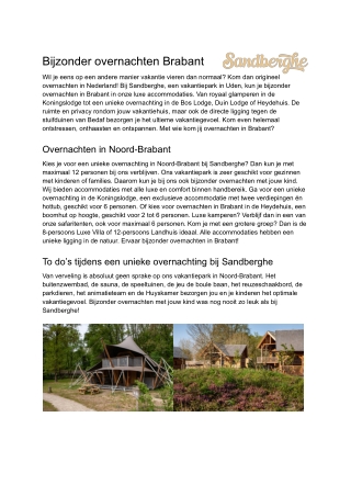 Bijzonder overnachten Brabant - PDF - Sandberghe