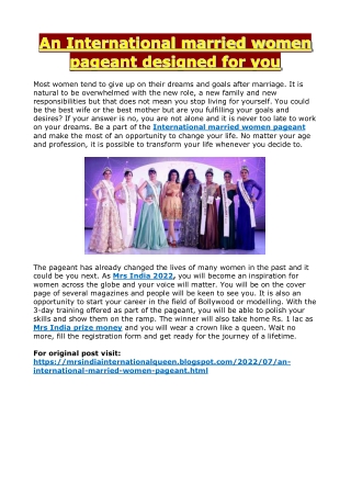An International married women pageant designed for you