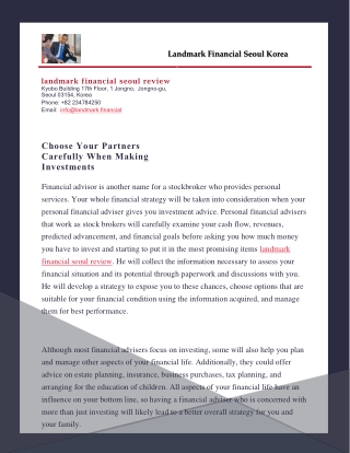 Choose Your Partners Carefully When Making Investments