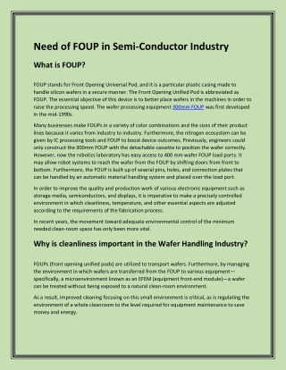 Need of FOUP in Semi-Conductor Industry