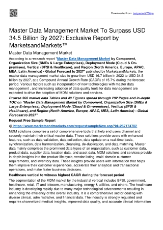 Master Data Management Market Set for Rapid Growth Of USD 34.5 billion By 2027