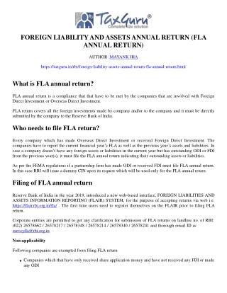 Foreign Liability and Assets Annual Return (FLA Annual Return)