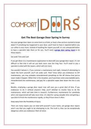 Get The Best Garage Door Spring In Surrey